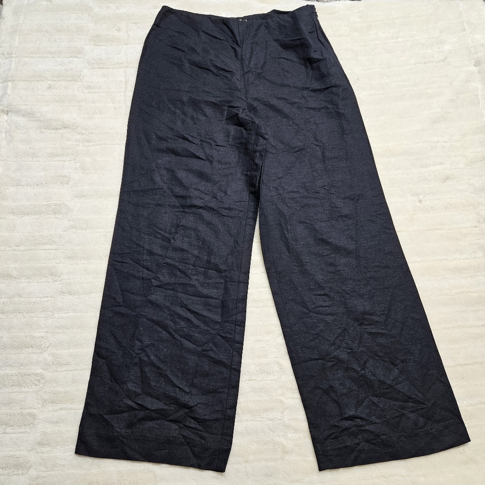 Limited America Wide Leg Pants Size 12 Black High Rise Side Zip Linen Blend Vtg.